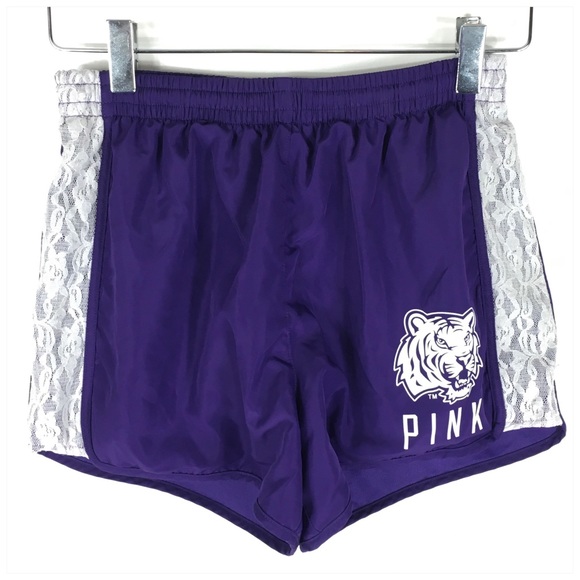 PINK Victoria's Secret Pants - PINK LSU Tigers Purple Shorts White Lace XS PINK Victoria's Secret Pants - PINK LSU Tigers Purple Shorts White Lace XS